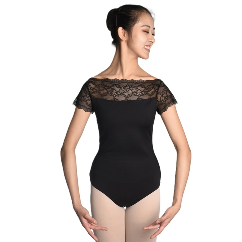 Ballet lace short sleeve leotard for women
