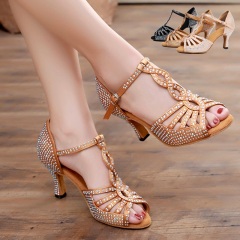 Professional soft soled high-end dance shoelaces with diamond high heels