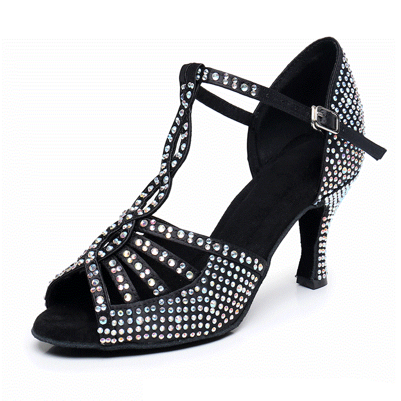 Professional soft soled high-end dance shoelaces with diamond high heels