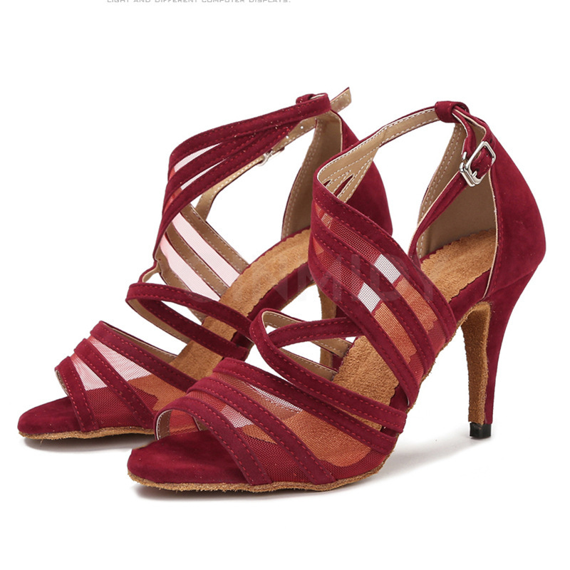 Mesh breathable sandals, soft soled slim high-heeled dance shoes