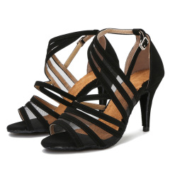 Mesh breathable sandals, soft soled slim high-heeled dance shoes
