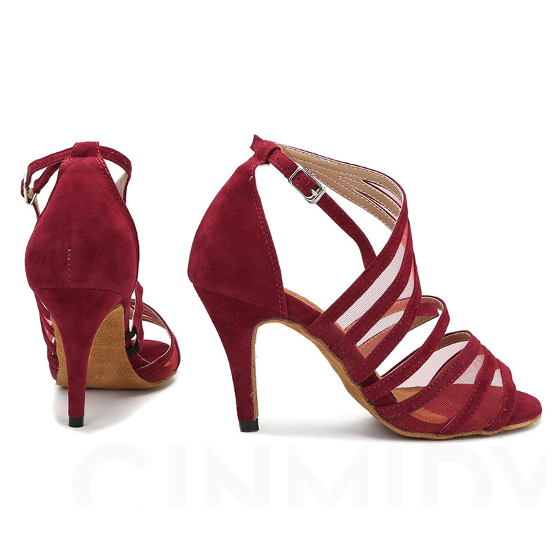 Mesh breathable sandals, soft soled slim high-heeled dance shoes