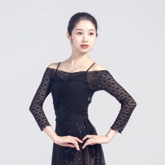 DANCEBUY Ballet Dance Top, Nine-Point Sleeve Lace Dance Clothes