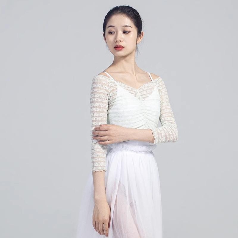 DANCEBUY Ballet Dance Top, Nine-Point Sleeve Lace Dance Clothes
