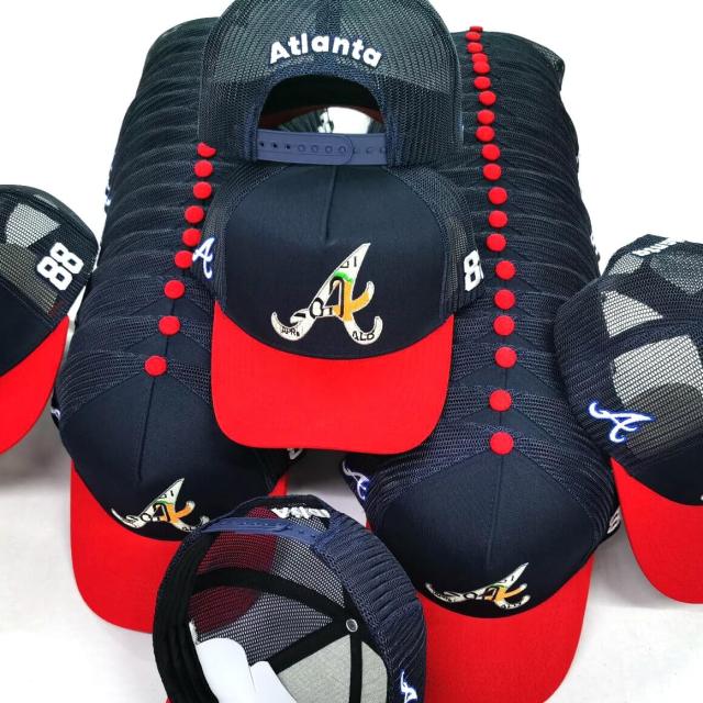 Baseball Cap - CMC-1044 ( Custom Design Navy Blue Crown Red Visor Middle Crown 5 Panel A Frame Baseball Caps Hat Manufacturer))