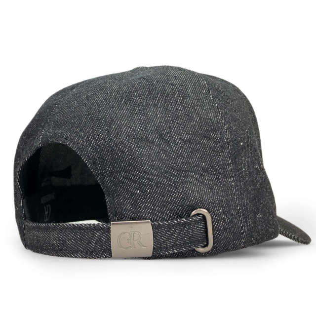 Baseball Cap - CMC-1089 (100% Cotton Black Denim Buckle Logo Strap 5 Panel  Baseball Cap )