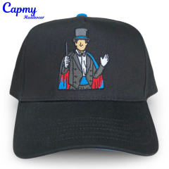 Baseball Cap - CMC-1090(100% Cotton Black Embroidery Logo Middle Crown 5 Panel A Frame Snapback Dandy Hats Baseball Cap)