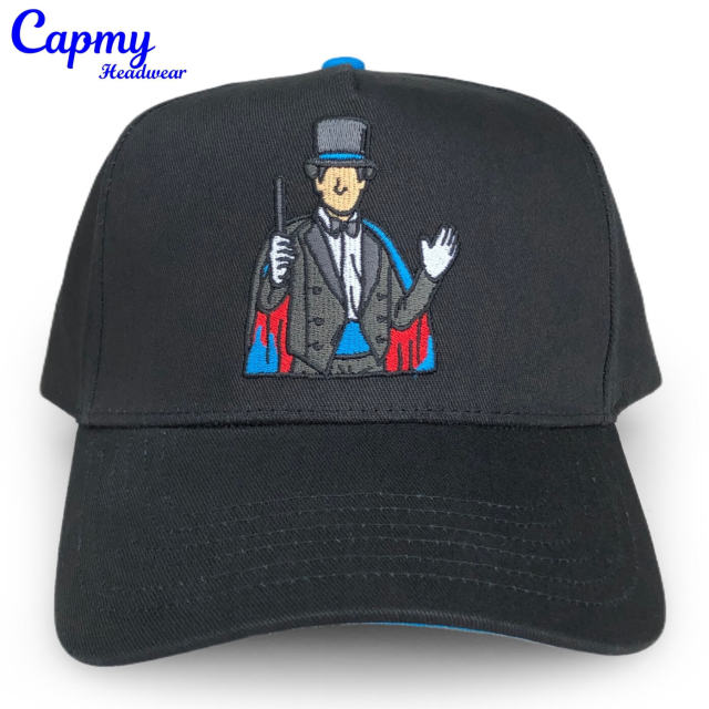 Baseball Cap - CMC-1090(100% Cotton Black Embroidery Logo Middle Crown 5 Panel A Frame Snapback Dandy Hats Baseball Cap)