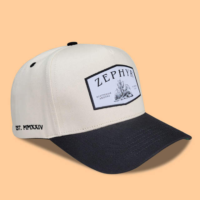 Baseball Cap - CMC-1072(100% Cotton Off White Khaki With Black Suede Badge Patch Logo Baseball Cap Supplier )