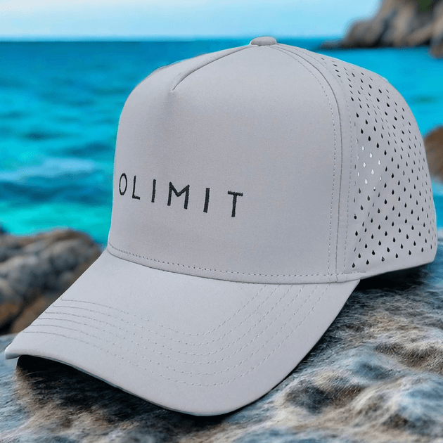 Baseball Cap - CMC-1067 (100% Polyester Laser Cut Drilled Hole Perforated Grey Waterproof Cap Melin Style Golf Hat Supplier)