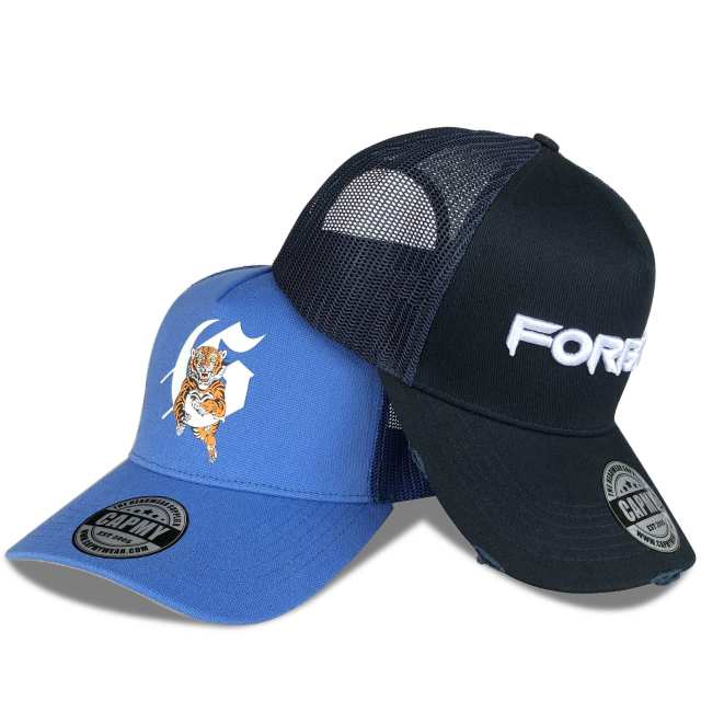 Trucker Hat - CMC-3016 ( Custom Black Colour Yelir 5 Panel Middle Crown Distressed Rip Trucker Hat )