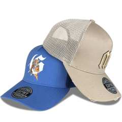 Trucker Hat - CMC-3016 ( Custom Black Colour Yelir 5 Panel Middle Crown Distressed Rip Trucker Hat )
