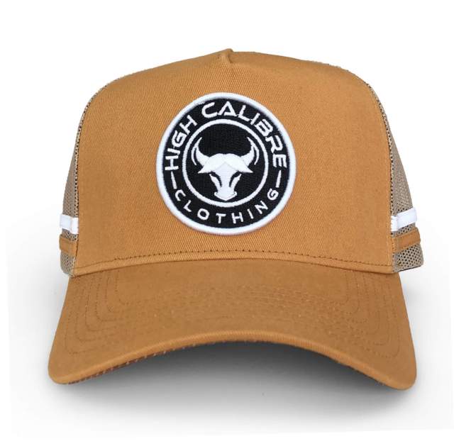Trucker Hat - CMC-3014 ( Custom Brown Tan Deep Crown High Profile Australia Country Trucker Caps 5 Panel Trucker Hat )
