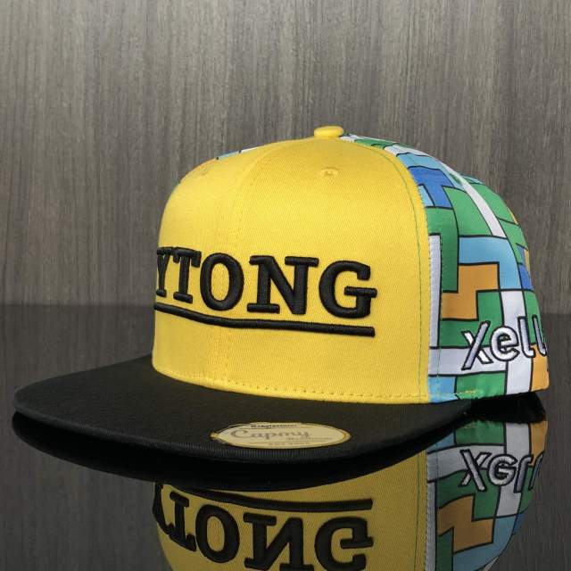Snapback Cap - CMC-2004 ( Custom Embroidery Logo WIth Printing Pattern Yellow 100% Polyester Snapback Cap Manufacturer)