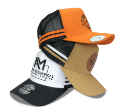 Trucker Hat - CMC-3094 ( Custom Embroidery Logo High Crown Stripes 5 Panel Leather Patch Australian Country Trucker Caps Manufacturer )