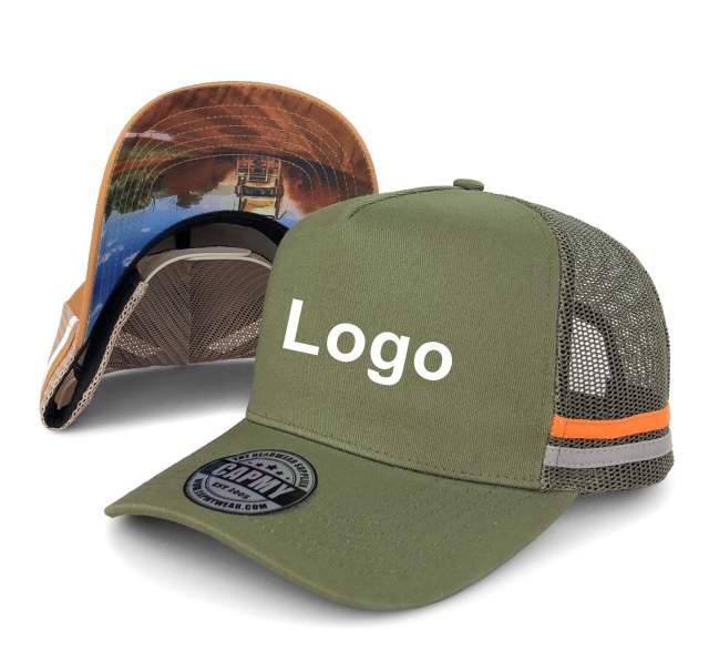 Trucker Hat - CMC-3104 ( Custom Army Green Under Brim Sublimation Printing Australia 5 Panel High Profile Country Trucker Hat Supplier )