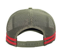 Trucker Hat - CMC-3100 ( Custom Olive Green Crown Red Stripes Deep Fit  5 Panel Middle Crown Country Trucker Caps Manufacturer)
