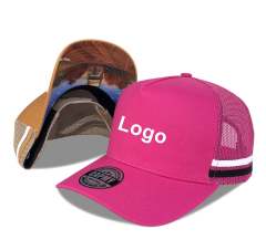 Trucker Hat - CMC-3094 ( Custom Embroidery Logo High Crown Stripes 5 Panel Leather Patch Australian Country Trucker Caps Manufacturer )