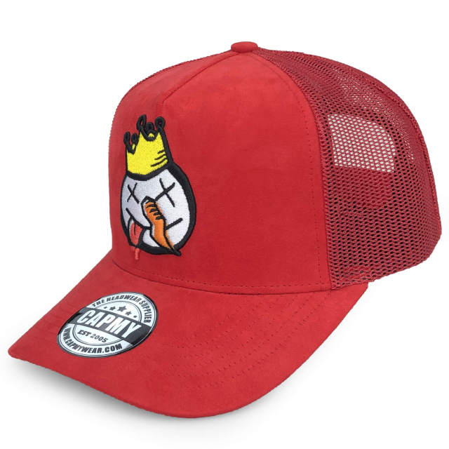 Trucker Hat - CMC-3270 ( Custom Orange Suede Mesh Back Cap Middle Crown Badge Patch Logo 5 Panel Trucker Hat Supplier )
