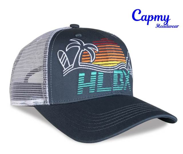 Trucker Hat - CMC-3256 ( Custom Ligh Blue Cotton Back Mesh Hat Richardson Style 3D Logo 5 Panel Trucker Hat Factory )