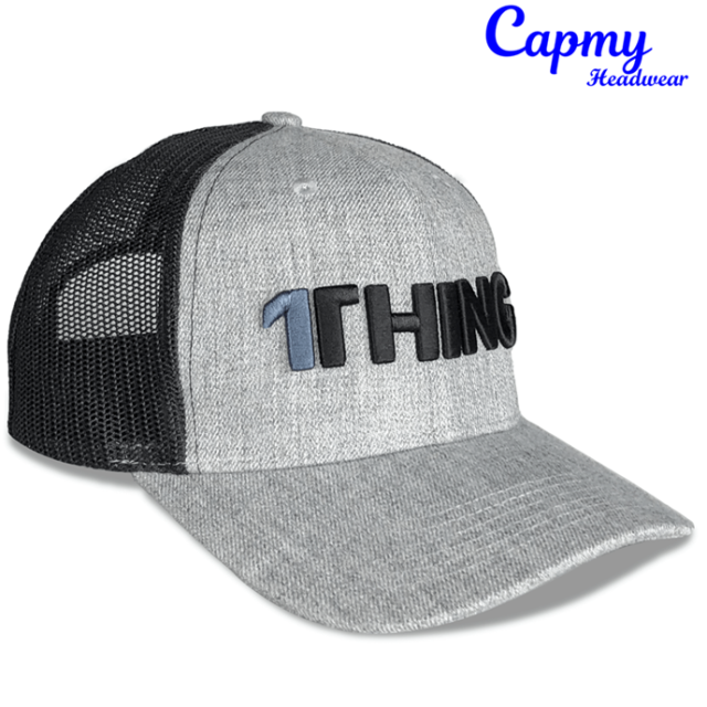 Trucker Hat - CMC-3252 ( Custom Grey Wool Low Profile Richardson Style 3D Embroidery Logo 6 Panel Trucker Hat Supplier )