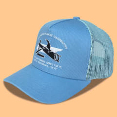 Trucker Hat - CMC-3250 ( Custom Black Red Middle Crown Badge Patch Logo 5 Panel Trucker Hat Supplier )