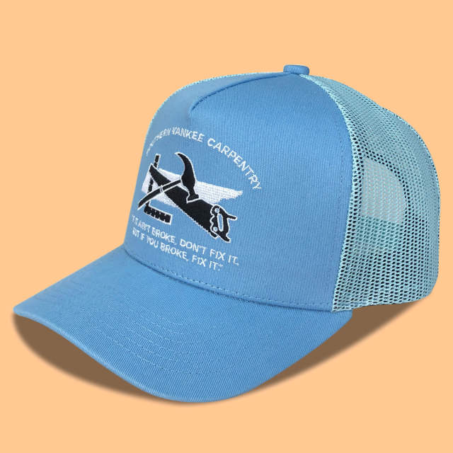 Trucker Hat - CMC-3250 ( Custom Black Red Middle Crown Badge Patch Logo 5 Panel Trucker Hat Supplier )