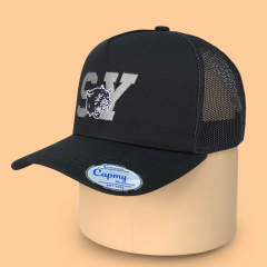 Trucker Hat - CMC-3250 ( Custom Black Red Middle Crown Badge Patch Logo 5 Panel Trucker Hat Supplier )