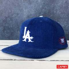 Snapback Cap - CMC-2068 ( Customized Navy Blue 6 Panel Flat Brim Deep Crown Corduroy Hat Corduroy Snapback Cap Factory)