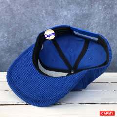 Snapback Cap - CMC-2068 ( Customized Navy Blue 6 Panel Flat Brim Deep Crown Corduroy Hat Corduroy Snapback Cap Factory)
