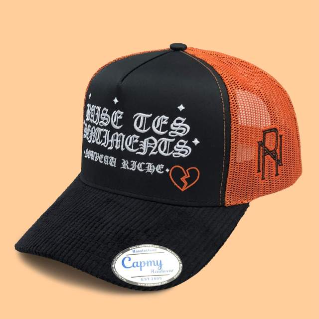 Trucker Hat CMC-3298 - Wholesale Royal Blue Middle Crown LA Logo 5-Panel Corduroy Mesh Trucker Hat Supplier