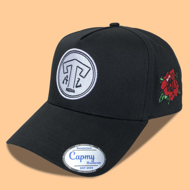 Baseball Cap - CMC-1114 (100% Cotton Black Colour Badge Embroidery Logo 9forty A Frame Hat Baseball Cap Supplier )