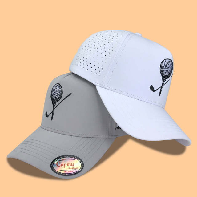 Baseball Cap - CMC-1117 (Custom Rubber PVC logo Waterproof Material Laser Cut Perforated Cap Golf Hat Manufacturer )