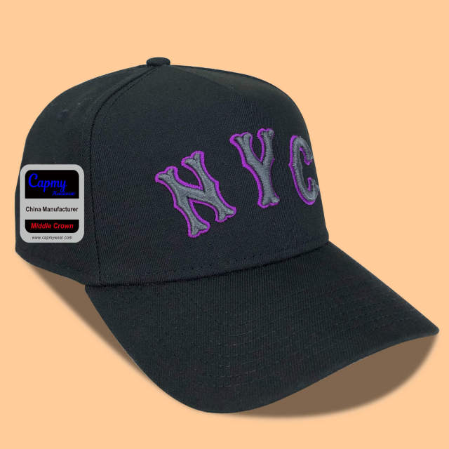 Baseball Cap - CMC-1096 (100% Polyester Black Hat  Middle crown 5 Panel  9forty A Frame Baseball Cap Factory )