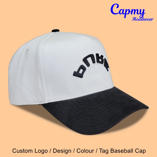 Baseball Cap - CMC-1108 (100% Cotton Off White Kahki Crown Hat Black Suede Visor Two Tone Upside Letters 9forty A Frame Baseball Cap )