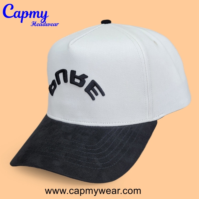 Baseball Cap - CMC-1108 (100% Cotton Off White Kahki Crown Hat Black Suede Visor Two Tone Upside Letters 9forty A Frame Baseball Cap )
