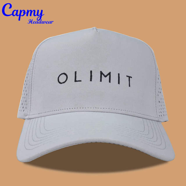Baseball Cap - CMC-1067 (100% Polyester Laser Cut Drilled Hole Perforated Grey Waterproof Cap Melin Style Golf Hat Supplier)