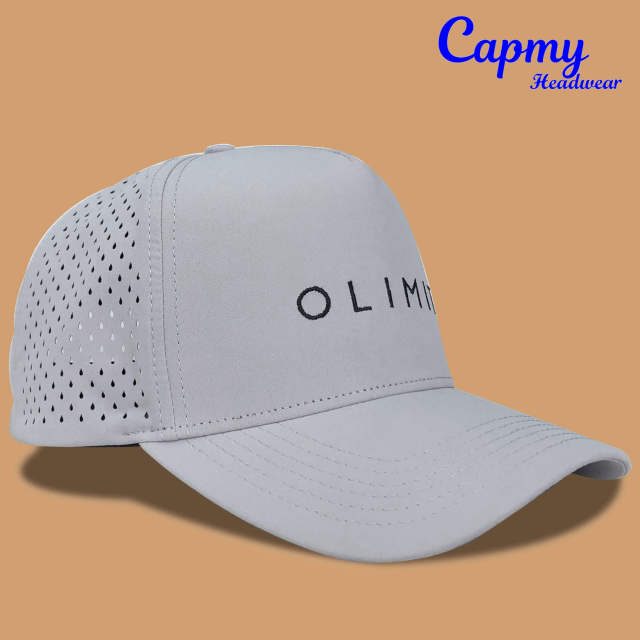 Baseball Cap - CMC-1067 (100% Polyester Laser Cut Drilled Hole Perforated Grey Waterproof Cap Melin Style Golf Hat Supplier)