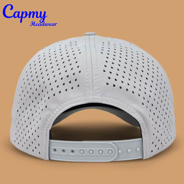 Baseball Cap - CMC-1067 (100% Polyester Laser Cut Drilled Hole Perforated Grey Waterproof Cap Melin Style Golf Hat Supplier)