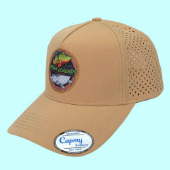 Baseball Cap CMC-1068 - New Brown Waterproof Material 5 Panel Laser Cut Perforated Hole Men’s Golf Hats Caps - Custom Golf Hat Factory