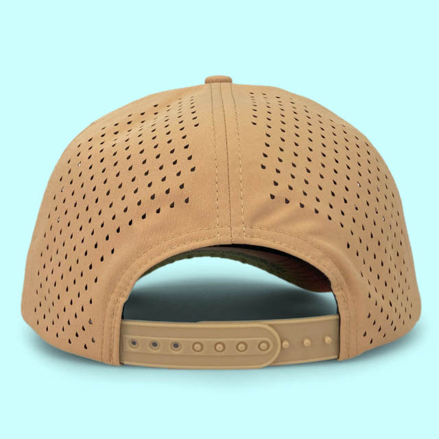 Baseball Cap CMC-1068 - New Brown Waterproof Material 5 Panel Laser Cut Perforated Hole Men’s Golf Hats Caps - Custom Golf Hat Factory