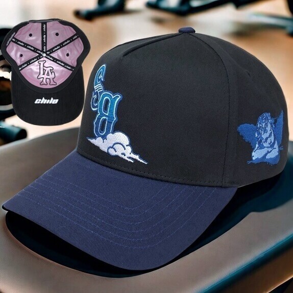 Baseball Cap - CMC-1121 (Custom Design Black Cotton WIth Navy Blue Suede Brim Dandy Hats Style 5 Panel Baseball Cap Supplier )