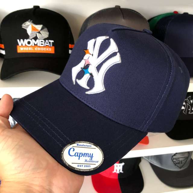 Baseball Cap - CMC-1121 (Custom Design Black Cotton WIth Navy Blue Suede Brim Dandy Hats Style 5 Panel Baseball Cap Supplier )