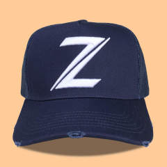 Trucker Hat - CMC-3302 ( Custom Black Crown White Mesh 3D Embroidery Logo Yelir Distressed Rip Trucker Hat Supplier )
