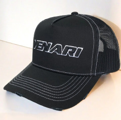 Trucker Hat - CMC-3306 ( Custom Navy BLue  Middle Crown 3D Logo 5 Panel Yelir Distressed Rip Vintage Mesh Trucker Hat Supplier )