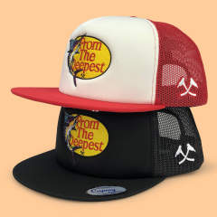 Trucker Hat CMC-3322 - Custom Khaki Beige Middle Crown 3D Embroidery Logo Men's 5-Panel Mesh Trucker Hat Supplier