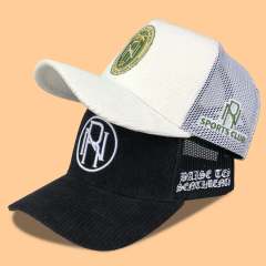 Trucker Hat CMC-3322 - Custom Khaki Beige Middle Crown 3D Embroidery Logo Men's 5-Panel Mesh Trucker Hat Supplier