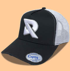 Trucker Hat - CMC-3302 ( Custom Black Crown White Mesh 3D Embroidery Logo Yelir Distressed Rip Trucker Hat Supplier )