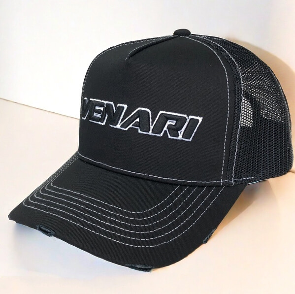 Trucker Hat - CMC-3300 ( Custom Black Colour White Threads Middle Crown Logo 5 Panel Distressed Rip Vintage Trucker Hat Factory )