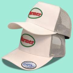 Trucker Hat CMC-3322 - Custom Khaki Beige Middle Crown 3D Embroidery Logo Men's 5-Panel Mesh Trucker Hat Supplier